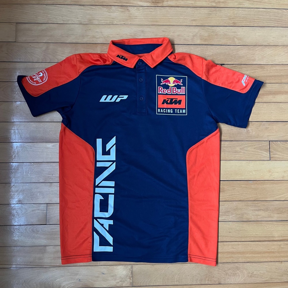 KTM Red Bull Racing Team Polo Shirt Mens Small Navy Orange Motocross Jersey WP